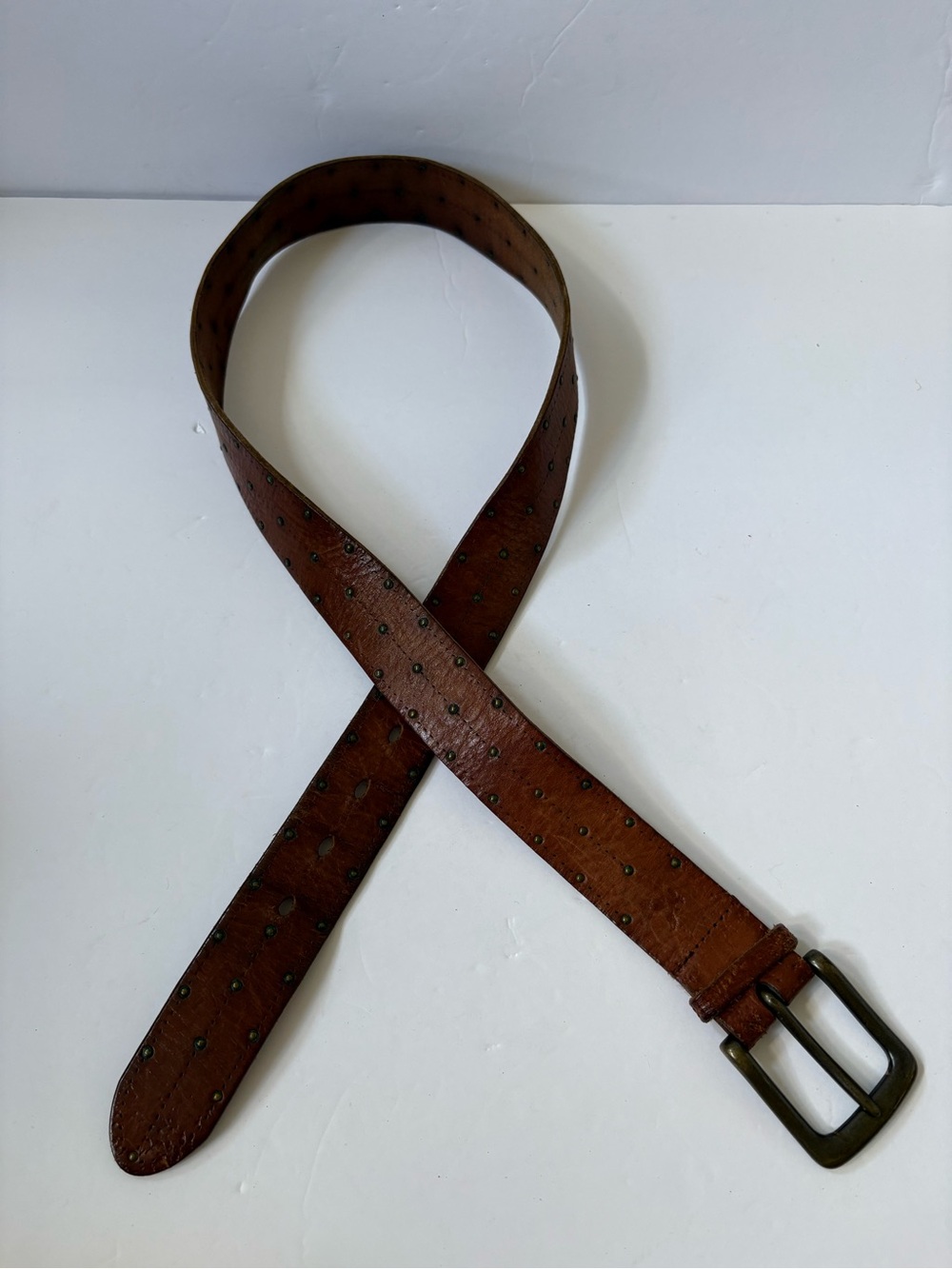 VNTG American Eagle Outfitters Genuine Leather Studded Belt Brown Western M Mens